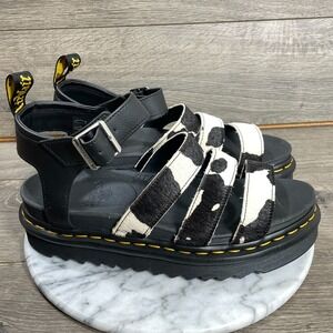 Dr. Martens Black & White Cow Print Platform Sandals